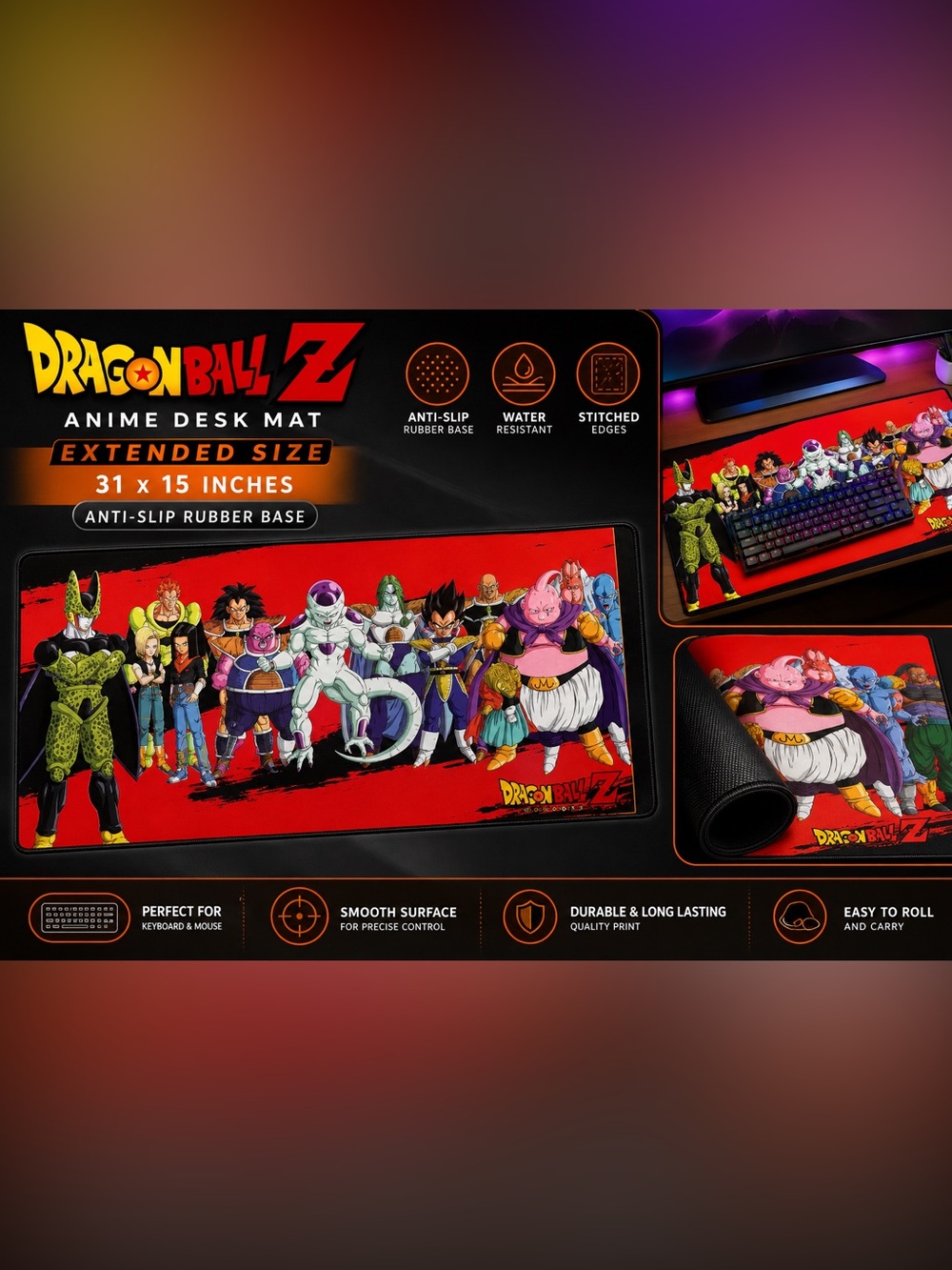 Dragon Ball Z Anime Extended Desk Mat 31” x 15”